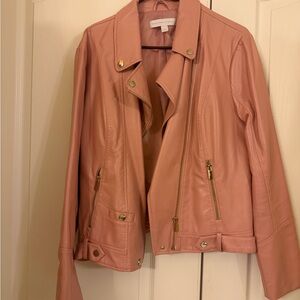 New York & Company Blush soft faux Leather Jacket with Gold Details